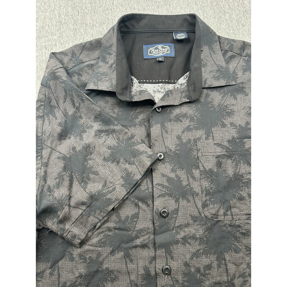 Nat Nast‎ Short Sleeved Silk Cotton Button Up Hawaiian Shirt Men's Large Black